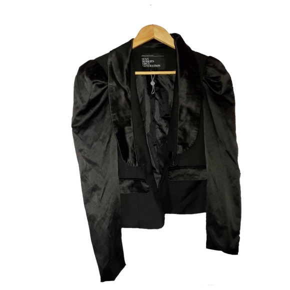 GOOD CONDITION: SATIN AND COTTON CROPPED BLAZER - Picture 1 of 2